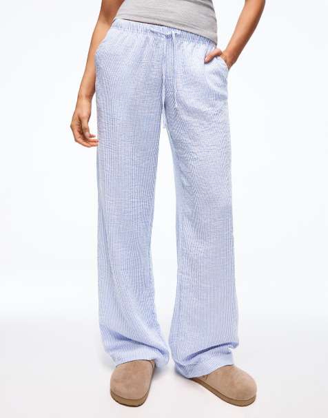 Bershka linen rich trousers with an elasticated waistband in blue - NAVY - view 1