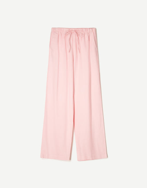 Bershka linen rich trousers with an elasticated waistband in pink - LPINK, 2 of 3