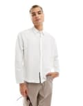 [Bershka] Bershka linen rustic long sleeve shirt in white XL WHITE