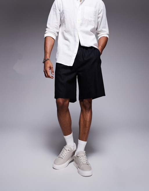 Bershka linen short in black
