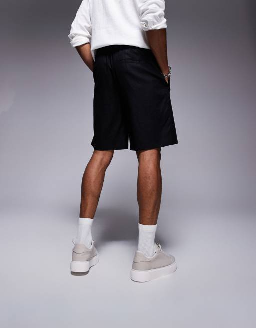 Bershka linen short in black