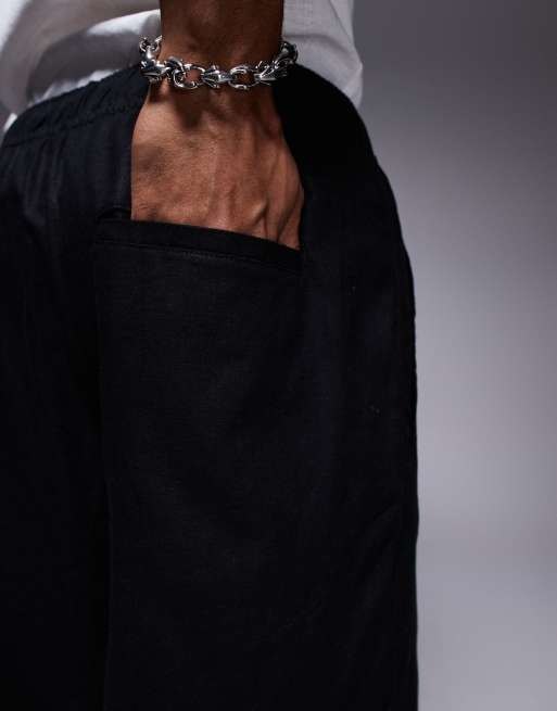 Bershka linen short in black