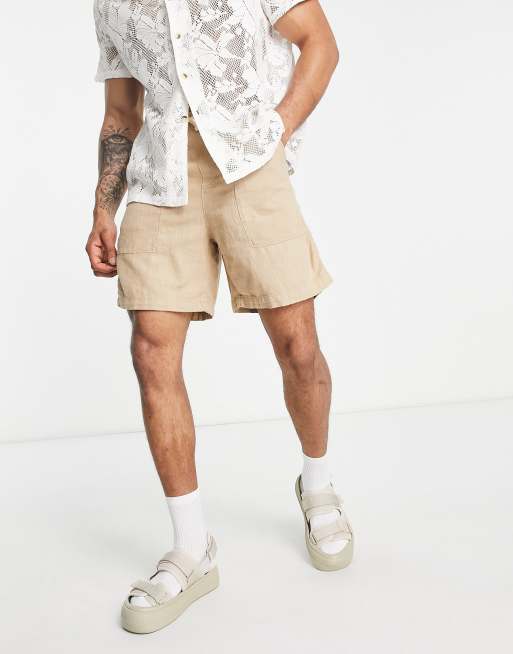Bershka linen shorts in camel
