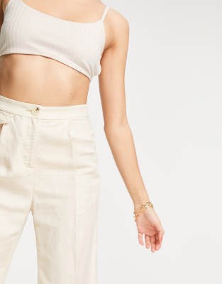 Bershka - Linnen broek met wijde pijpen in zandkleur, deel van co-ord set |  ASOS
