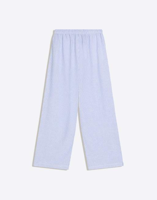 Bershka - Linnenrijke broek met elastische tailleband in blauw, 3 van 3