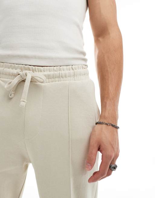 Bershka – Ljusbeige mjukisbyxor med vida ben och stråveck, 2 av 5