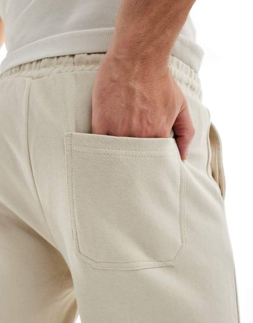 Bershka – Ljusbeige mjukisbyxor med vida ben och stråveck, 5 av 5