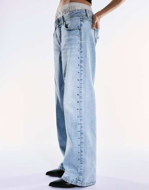 Bershka – Ljusblå baggy jeans med stjärnor och nitar, 2 av 4