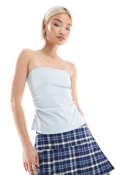 Bershka – Ljusblå bandeau-topp i bengalin - view 1