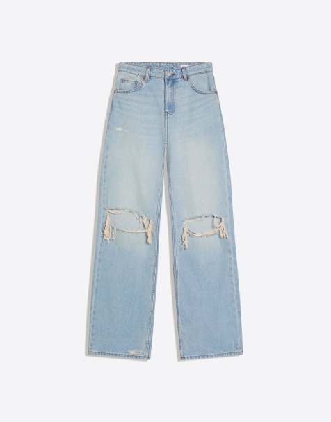 Bershka – Ljusblå jeans med hög midja, vida ben och revor - view 1