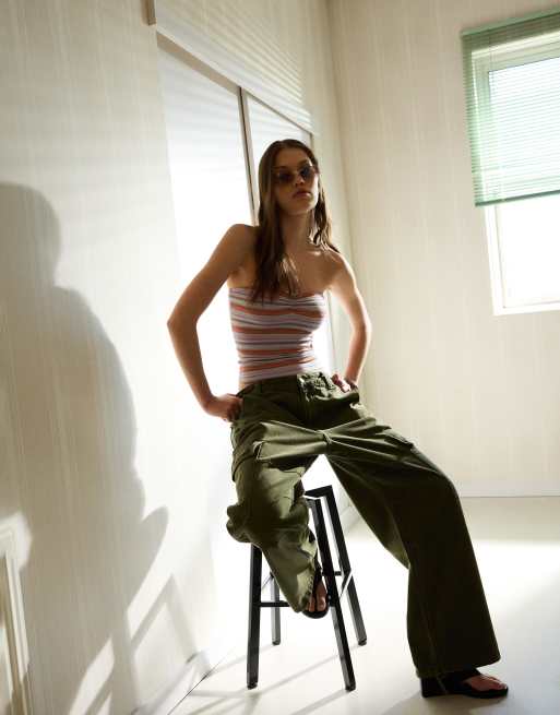 Bershka – Ljusblå, mönstrad bandeau-topp, 3 av 4