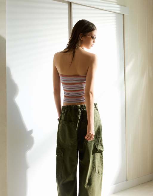 Bershka – Ljusblå, mönstrad bandeau-topp, 4 av 4