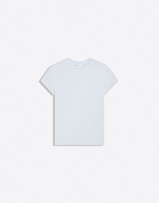Bershka – Ljusblå t-shirt med rund halsringning och korta ärmar, 5 av 6