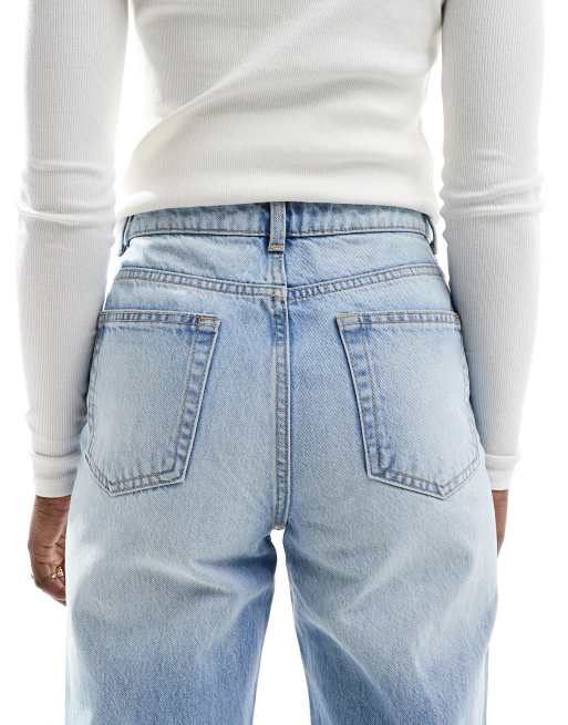 Bershka – Ljusblå, tvättade, bekväma mom jeans, 4 av 5