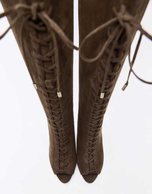 Bershka – Ljusbruna boots med korsettklack och slits, 6 av 7
