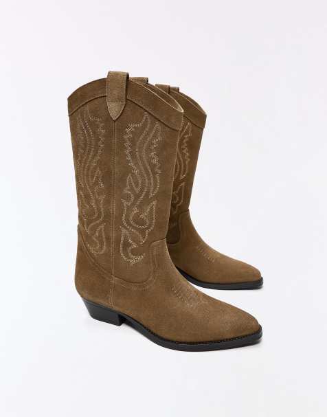 Bershka – Ljusbruna cowboyboots i läder - view 1