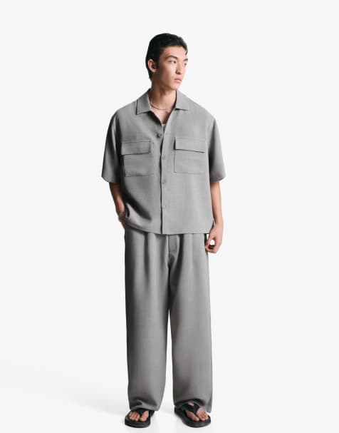 Bershka – Ljusgrå, figursydda, extra baggy byxor - view 1