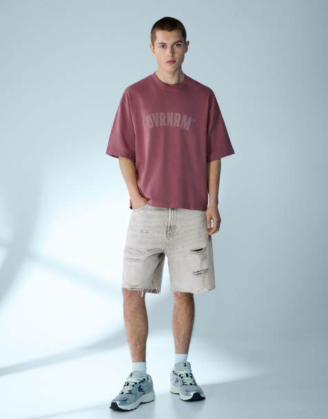 Bershka – Ljusgrå jeansshorts i bermudastil med revor - view 1