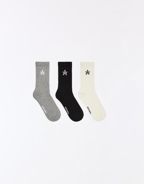 Bershka – Ljusgrå, stjärnmönstrade strumpor med tre färger, 3-pack - view 1