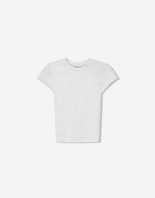Bershka – Ljusgrå t-shirt med rund halsringning och korta ärmar, 5 av 6
