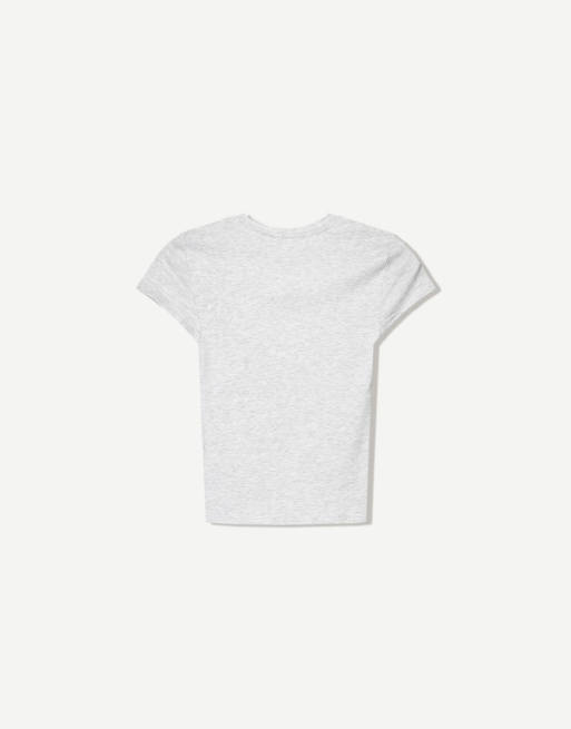Bershka – Ljusgrå t-shirt med rund halsringning och korta ärmar, 6 av 6
