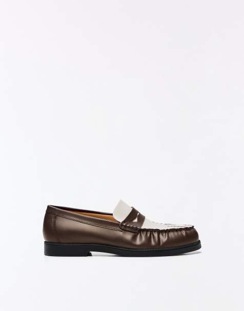 Bershka – Loafer in Braun mit Raffung - view 1