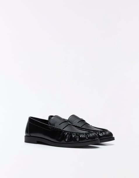 Bershka loafers med rynkeeffekt i sort - view 1