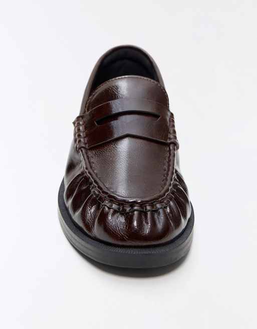 Bershka loafers met plooien in bruin, 3 van 7