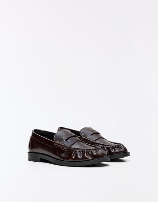 Bershka loafers met plooien in bruin, 4 van 7