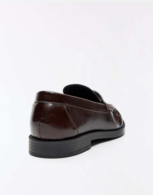 Bershka loafers met plooien in bruin, 6 van 7