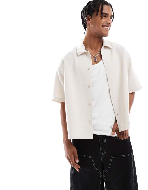 Bershka – Locker geschnittenes Hemd in Ecru