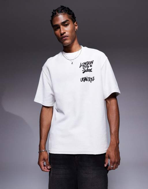 Bershka london city back printed t-shirt in white