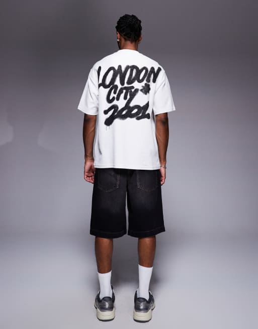 Bershka london city back printed t-shirt in white