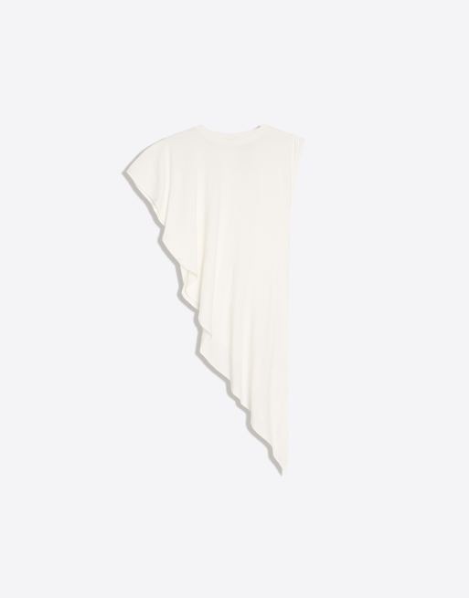 Bershka Long asymmetrical t-shirt in white, 5 of 5