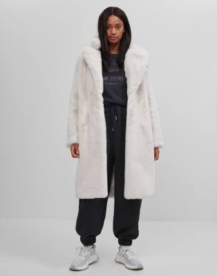 Bershka Long Faux Fur Coat in Ecru Size 10 BNWT - AirRobe