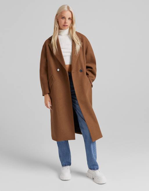 Bershka long line formal coat in brown ASOS