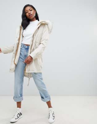 bershka faux fur hooded jacket
