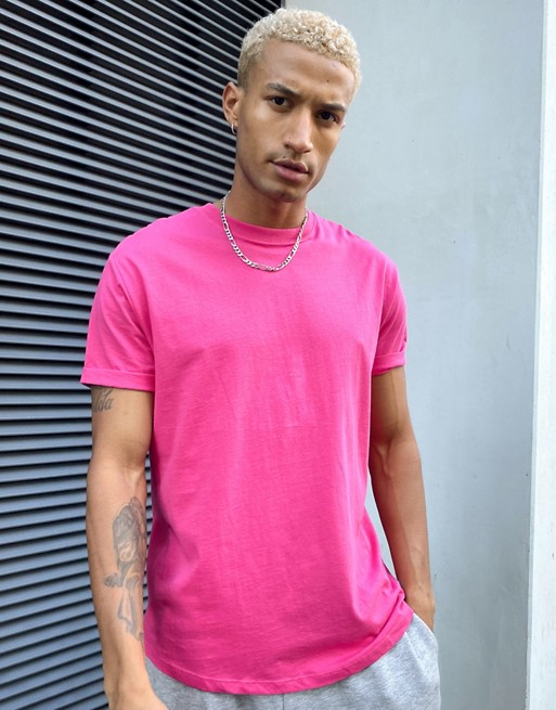Bershka long line t-shirt in pink