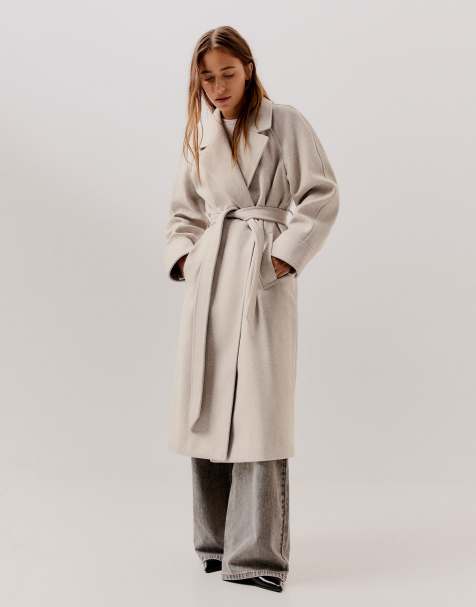 Bershka long manteau souple ceinturé beige - view 1