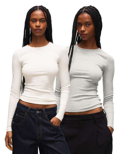 Bershka Long sleeve - 2-pack of t-shirts in beige - view 1