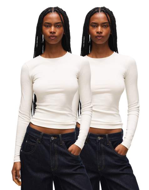 Bershka Long sleeve - 2-pack of t-shirts in grey - view 1
