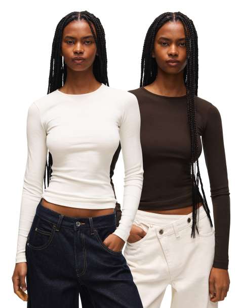 Bershka Long sleeve - 2-pack of t-shirts in grey - view 1