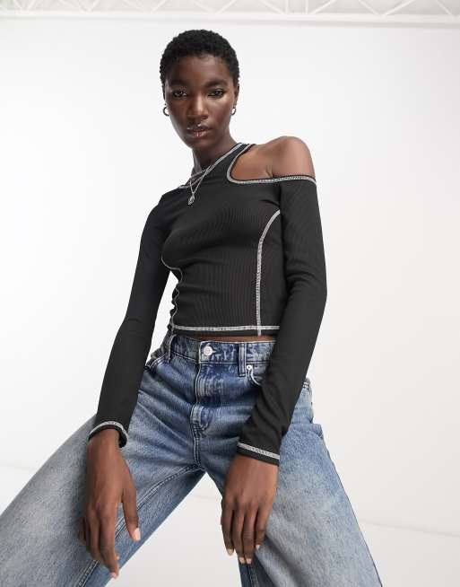 Asos black sale long sleeve top