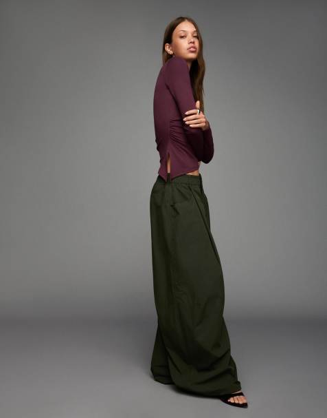 Bershka Long sleeve asymmetric t-shirt in purple - view 1