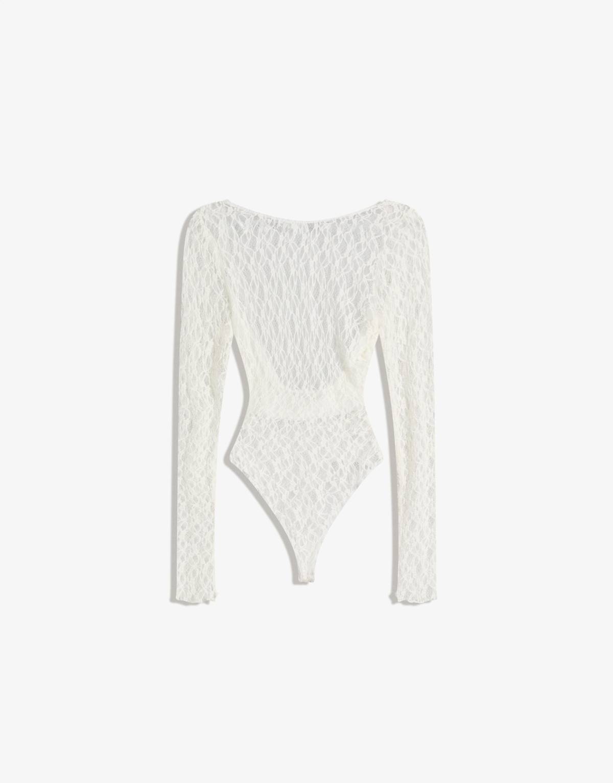 Bershka Long sleeve bodysuit in white