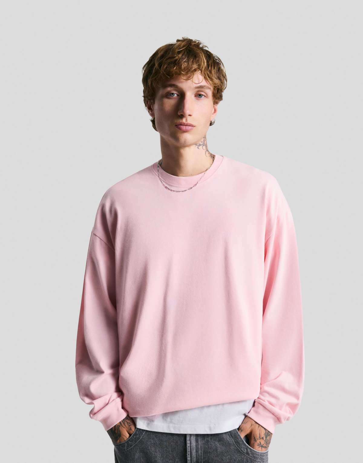 Bershka Long sleeve boxy fit t-shirt in pink