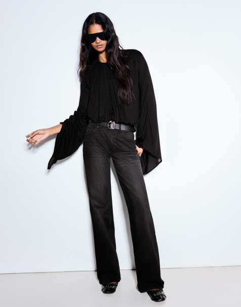 Bershka Long sleeve cape effect t-shirt in black - view 1
