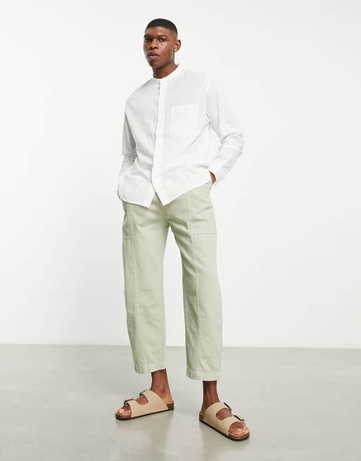 Bershka long sleeve grandad neck shirt in white | ASOS