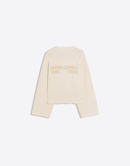 Bershka Long sleeve henley print t-shirt in beige, 6 of 6