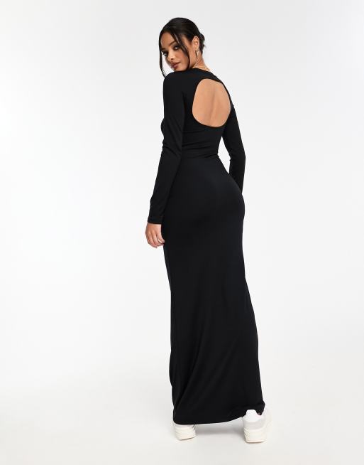 Long sleeve open back black outlet dress